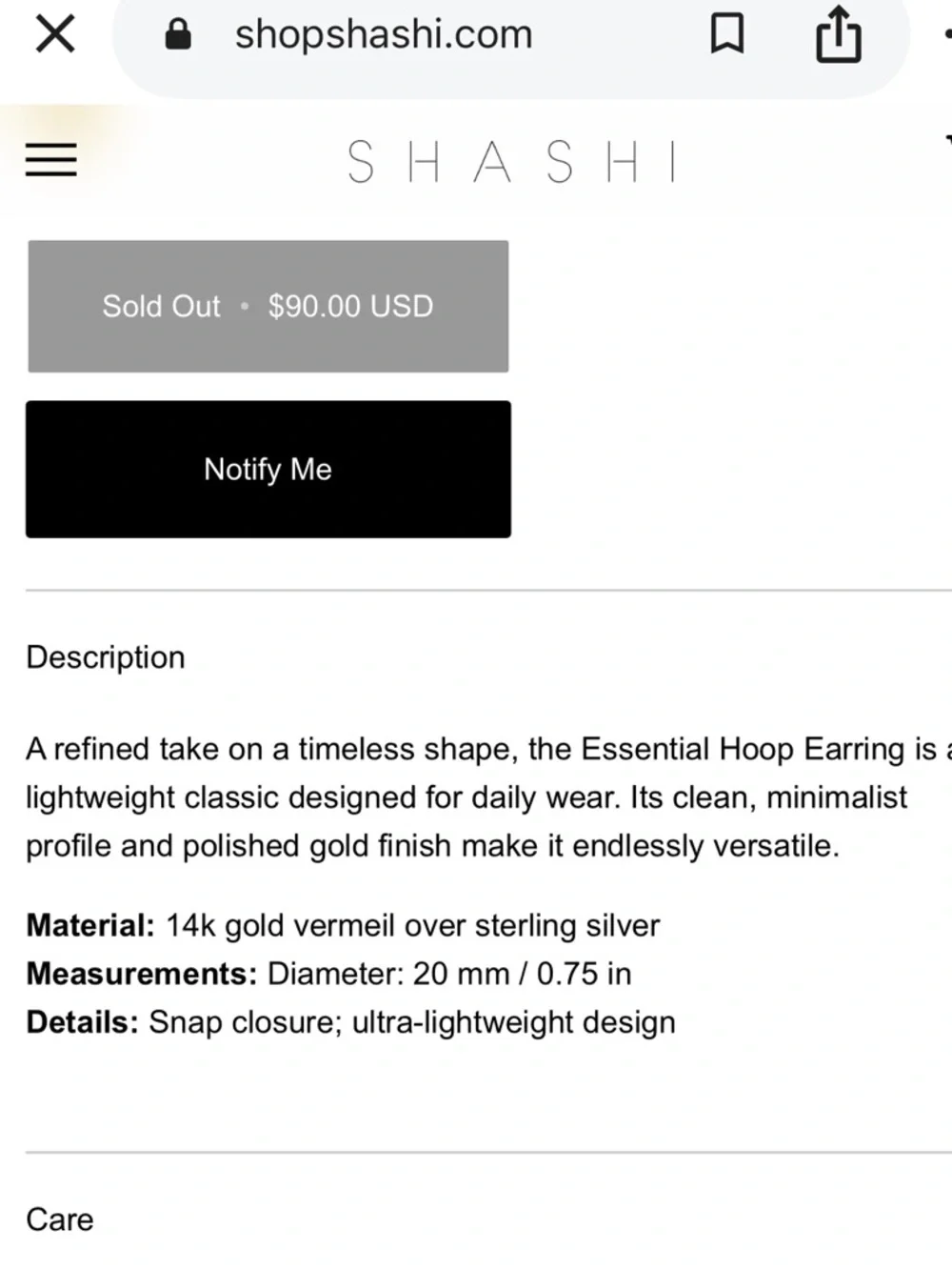 Shashi Everyday Medium Gold Hoop Earrings NEW in box Revolve $90